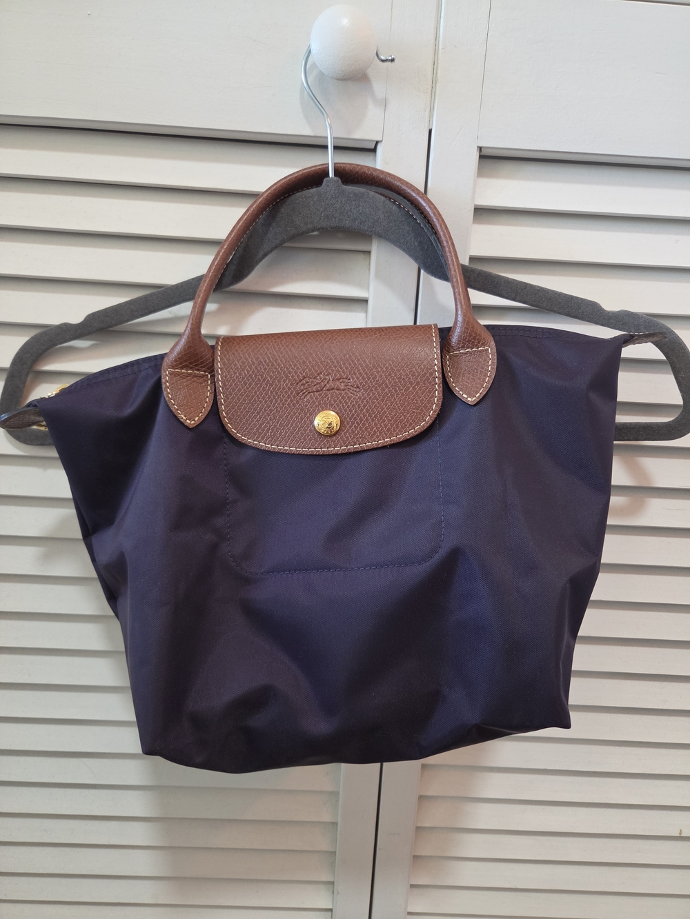 Longchamp Le Pliage Small Tote in Purple with Brown Leather - Picture 11 of 11
